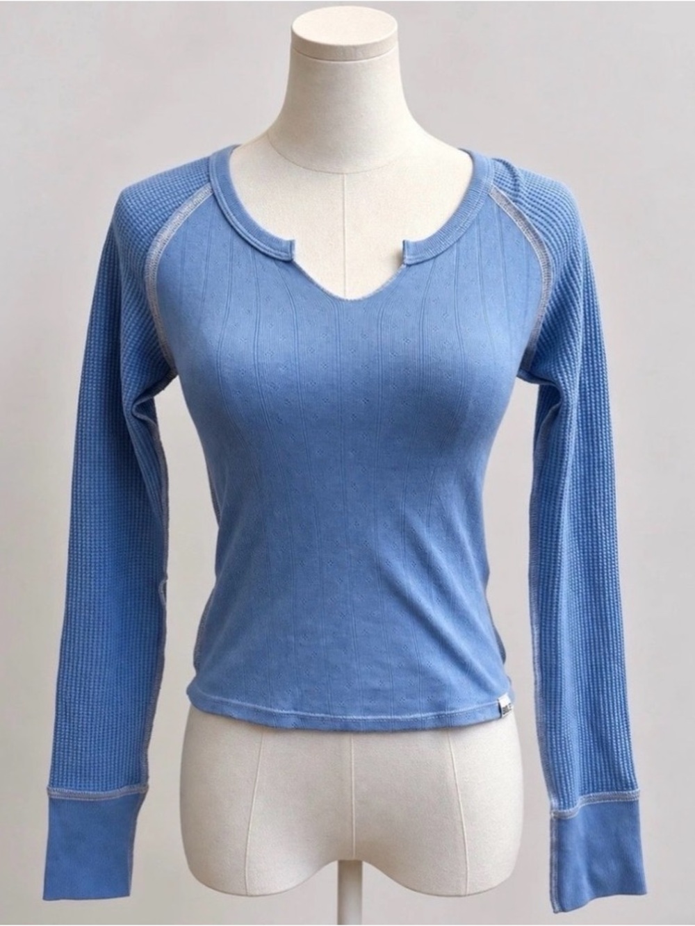 BDG Urban Outfitters Thermal Top S Blue Pointelle Y2K Long Sleeve
